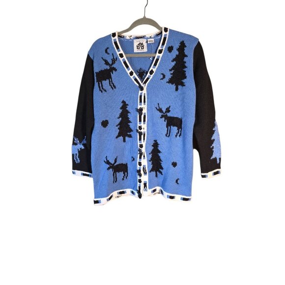 STORYBOOK KNITS cardigan SWEATER Moose reindeer elk buttons winter Holiday SM - Picture 1 of 11
